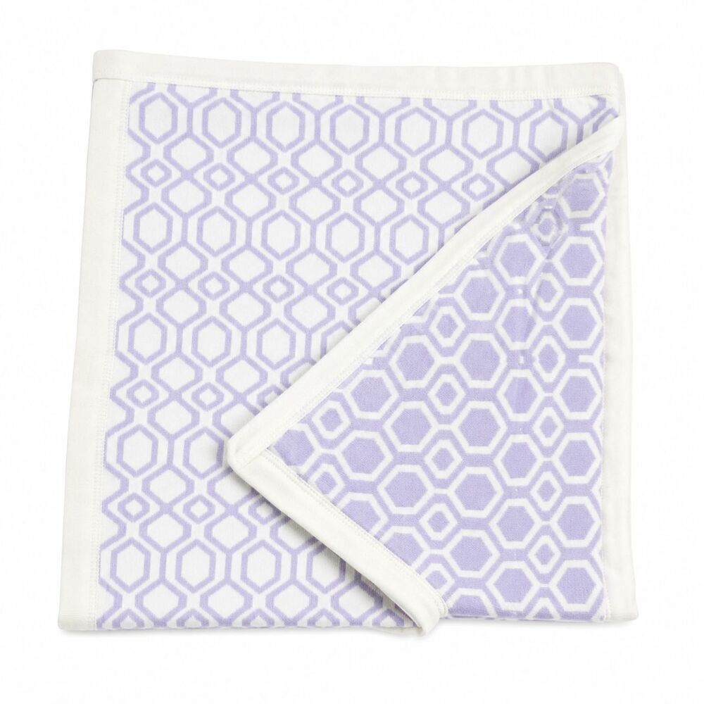 Pottery Barn Baby Blanket 33" x 40" Purple White Geometric Print 100% Cotton